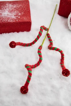 24” Green & Red Curly Stem with Ball