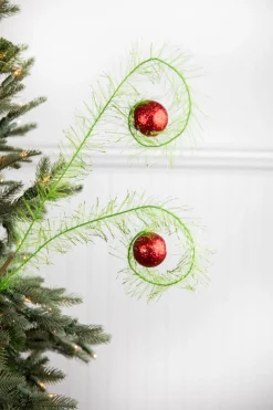 31” Green & Red Glitter Curled Grass Ball Spray
