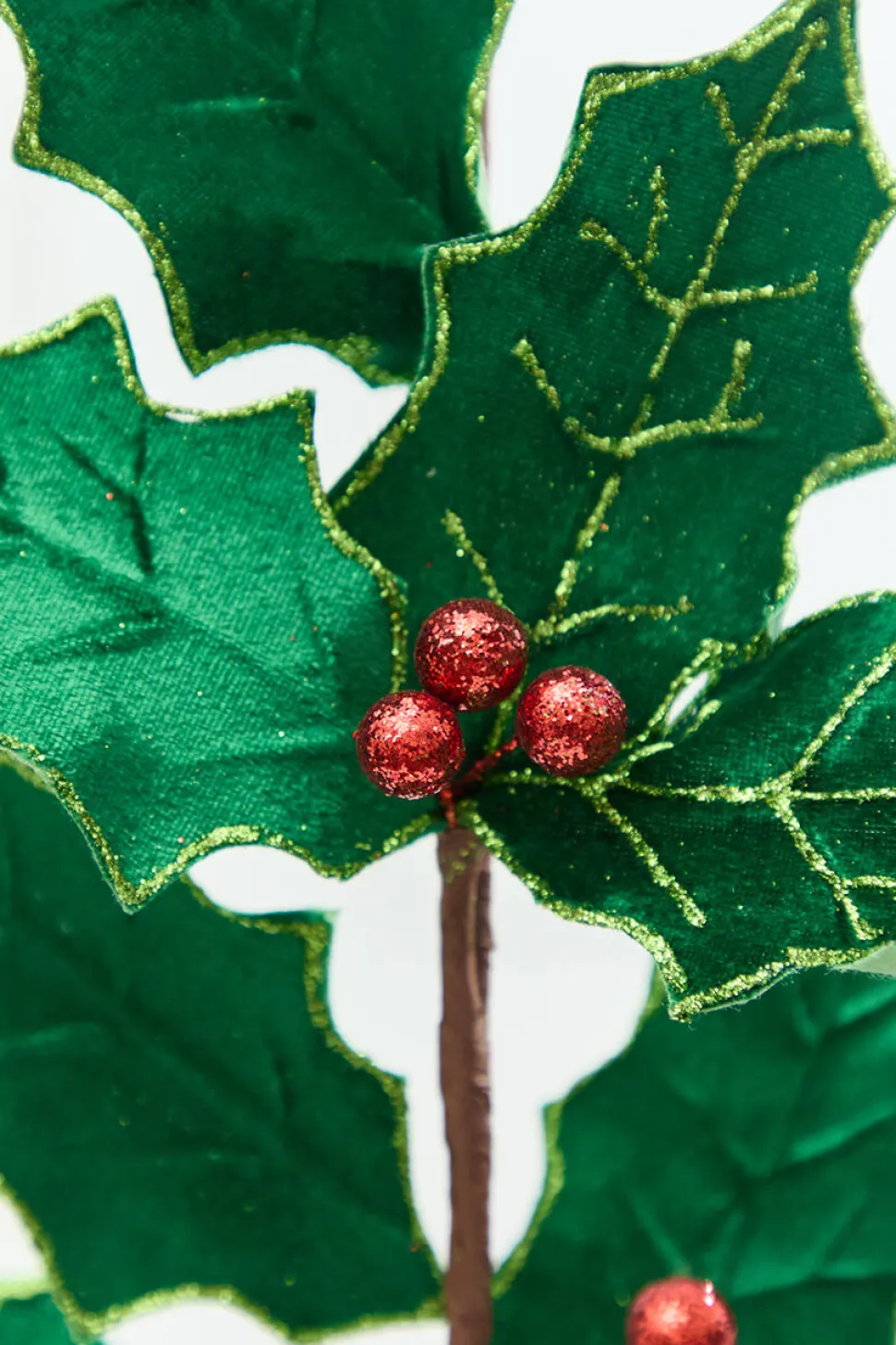 28" Green & Red Holly Leaves Spray
