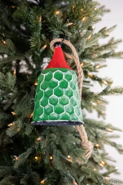 9” Green/Red Metal Bell Ornament