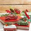 5" Green & Red Resin Retro Vehicle Ornament with Tree