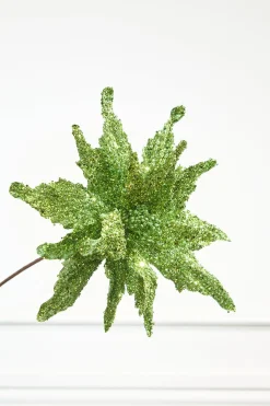 22" Green Sequin Glitter Poinsettia Stem