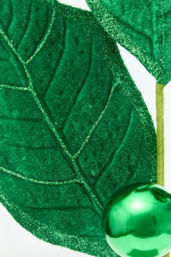 30" Green Velvet Holly Leaves Spray