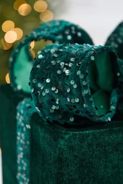 16" Green Velvet Sequin Gift Box