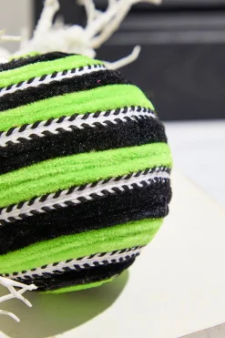 5" Green Velvet Stripe Ball Ornament