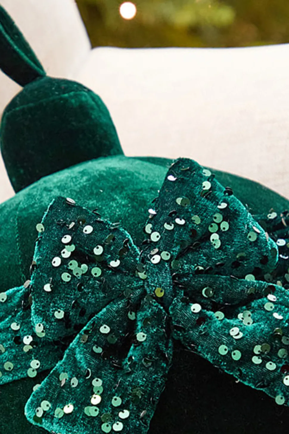 10" Green Velvet with Sequin Bow Ornament