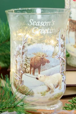 8"H B/O Lighted Glass Deer/Moose Design Hurricane Luminary