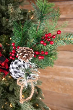 18” Holiday Pine Pick with Buffalo Check Ornament & Berries