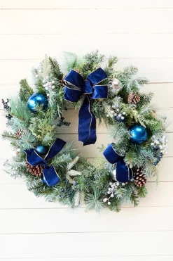30" Holiday Pine & Pinecone Wreath with Bow Accent