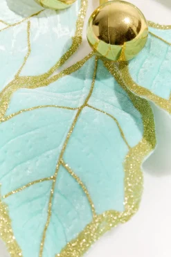 5' Holly Leaves Garland - Blue & Gold