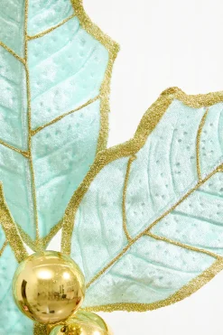 30" Holly Leaves Spray - Mint & Gold