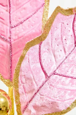 30" Holly Leaves Spray - Pink & Gold