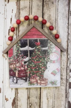 7.5”H Snowman Wall Hanging with Beaded Hanger
