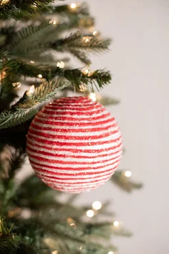 5” Iced Peppermint Stripe Ball Ornament