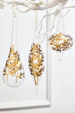 8" - 9" Icicle Glass Ornament with Gold Leaf Detail