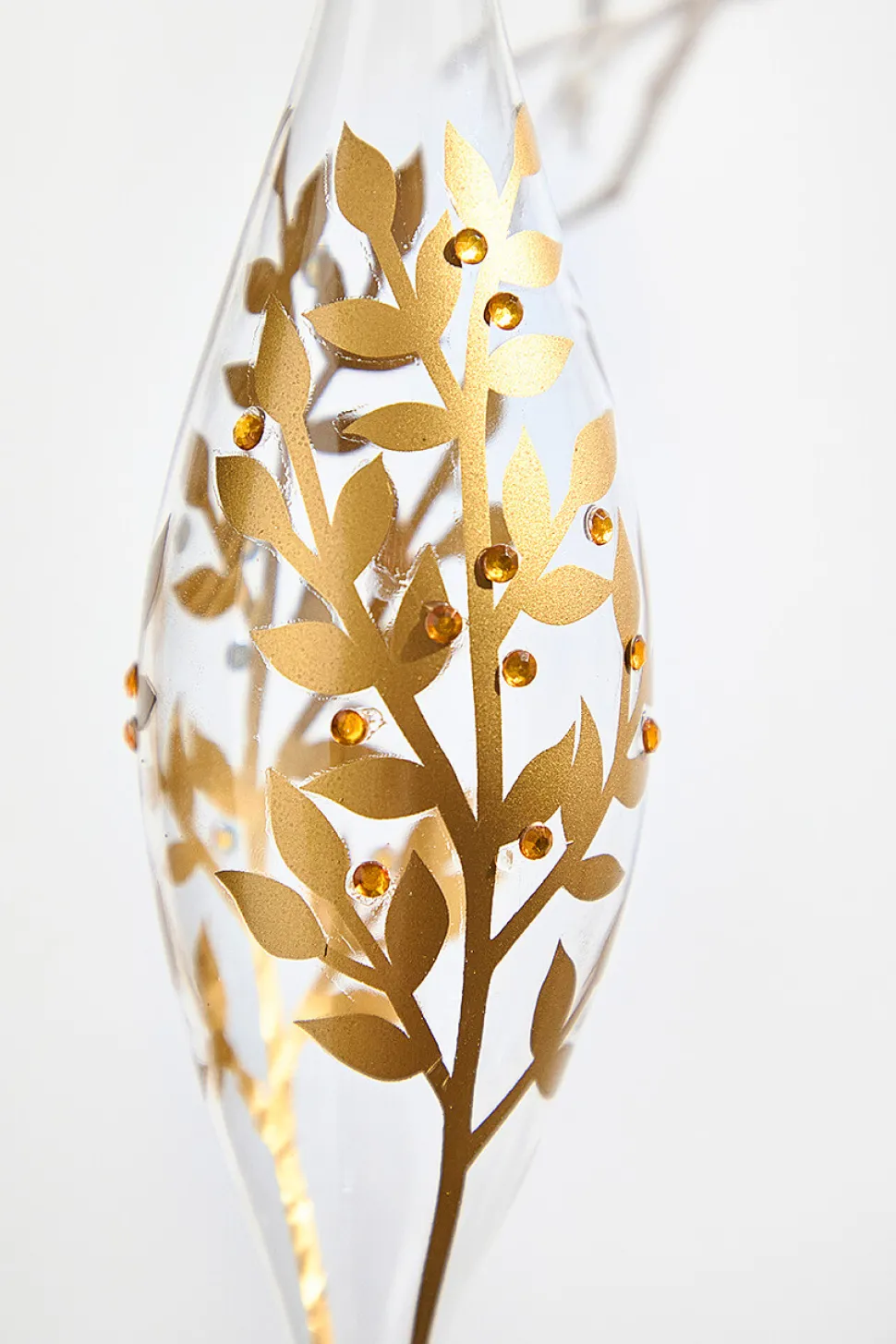 8" - 9" Icicle Glass Ornament with Gold Leaf Detail