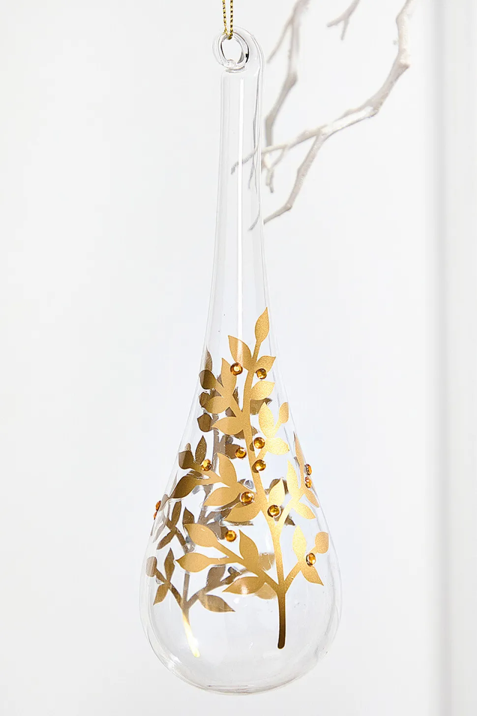 8" - 9" Icicle Glass Ornament with Gold Leaf Detail