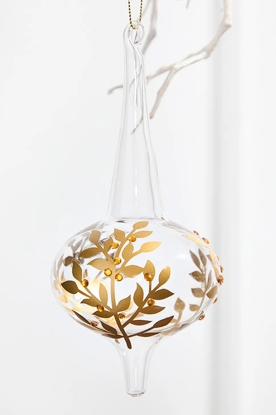 8" - 9" Icicle Glass Ornament with Gold Leaf Detail