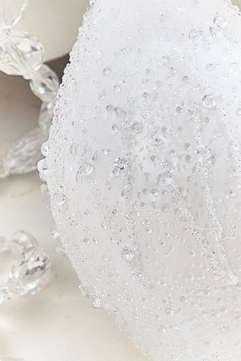 4" - 5.5" Icy Beaded White Glass Ornament
