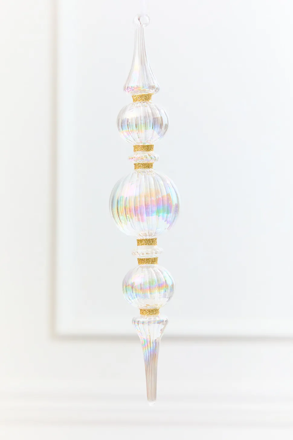 11.5" Iridescent Glass & Gold Glitter Finial Drop Ornament
