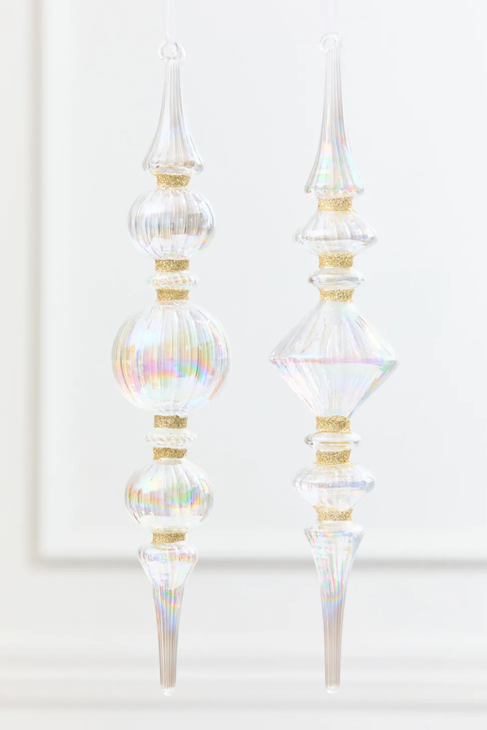 11.5" Iridescent Glass & Gold Glitter Finial Drop Ornament