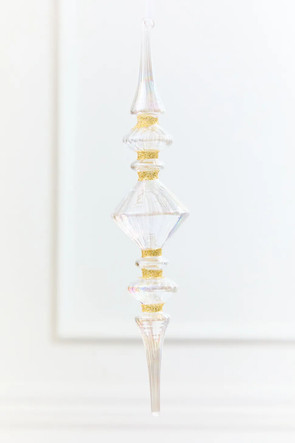 11.5" Iridescent Glass & Gold Glitter Finial Drop Ornament