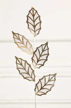 20" Ivory & Gold Metallic Leaf Spray