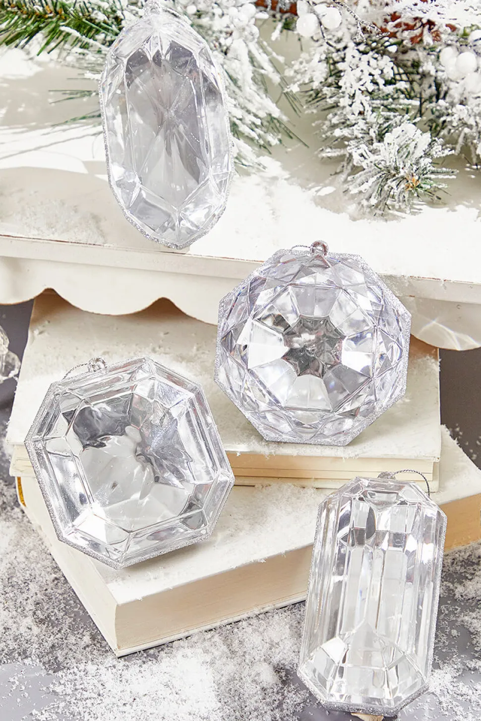 4"-5" Jewel Ornament - Silver