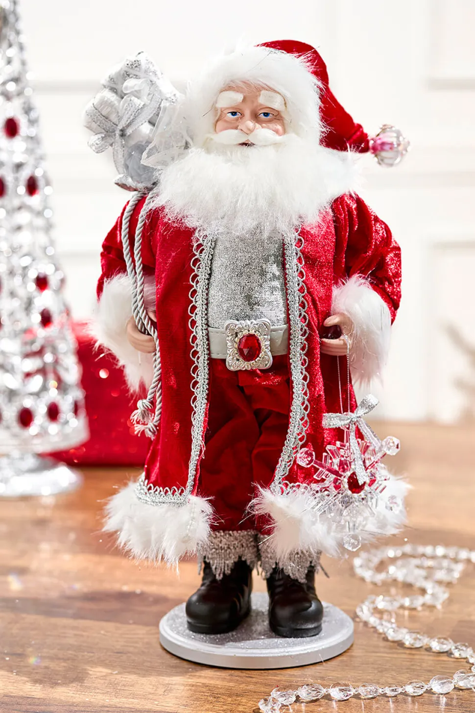 21" Jewel Santa With Snowflake On Base