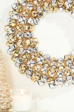 12" Jingle Bell Wreath with Ribbon - Metallic