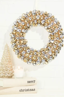 12" Jingle Bell Wreath with Ribbon - Metallic