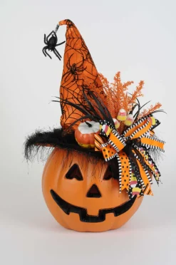 Karen Didion Lighted Pumpkin with Orange Hat