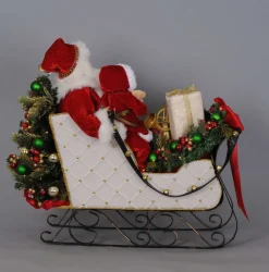 Karen Didion Lighted White Sled Santa
