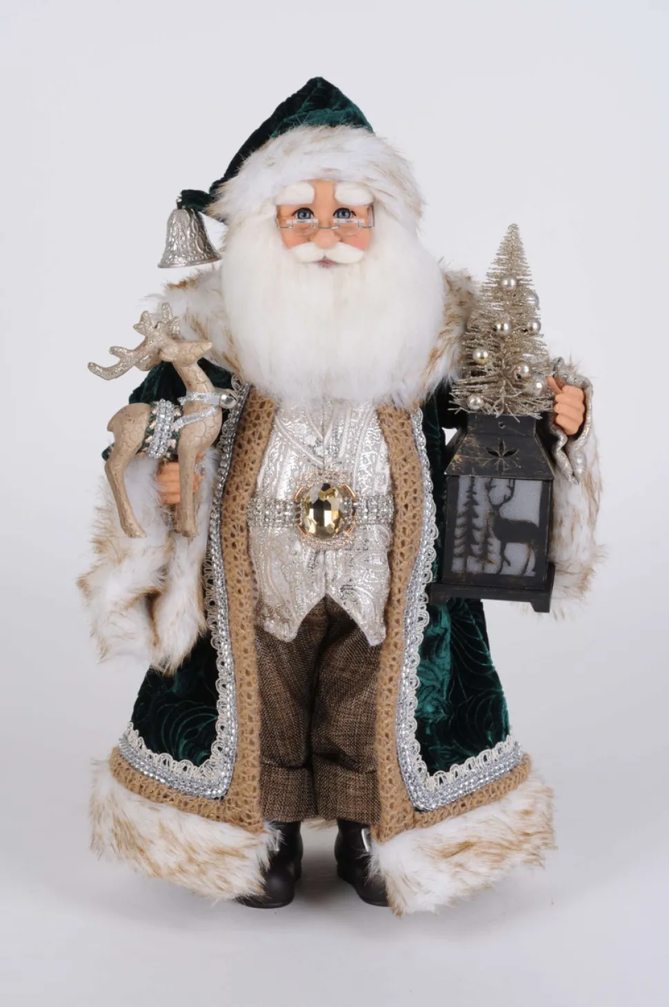 17" Karen Didion Lighted Woodland Emerald Santa