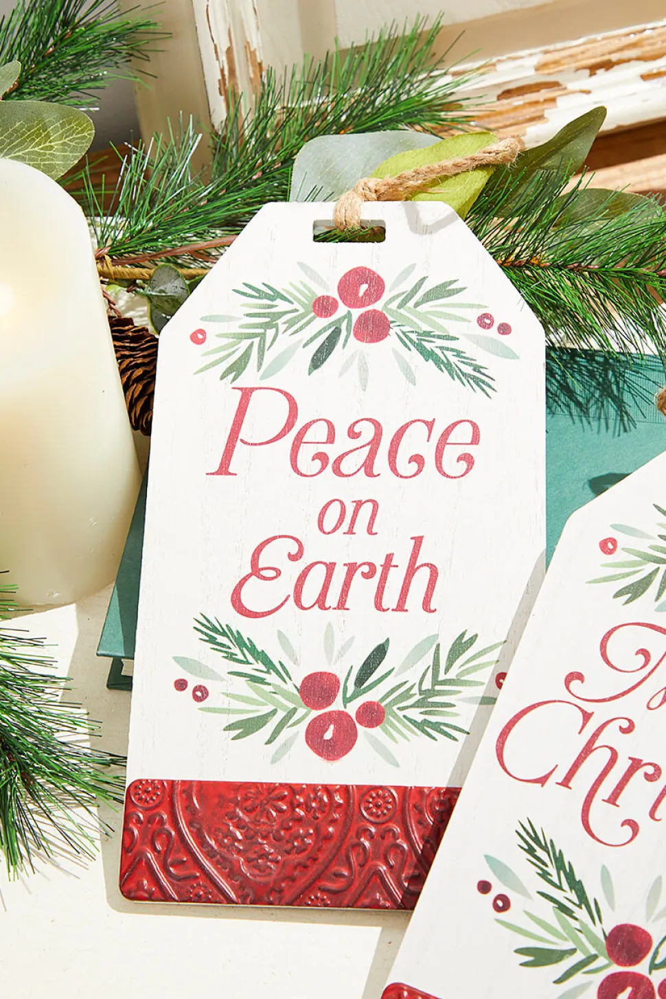 10" Large Tag Shape Holly Ornament