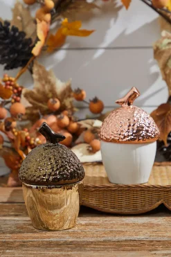 Large Top Ceramic Metallic Acorn Container