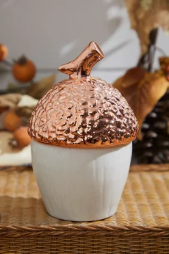 Large Top Ceramic Metallic Acorn Container
