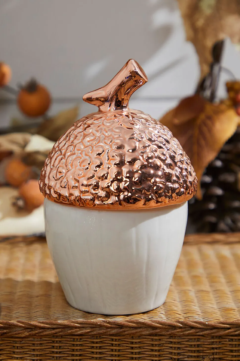 Large Top Ceramic Metallic Acorn Container