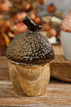 Large Top Ceramic Metallic Acorn Container