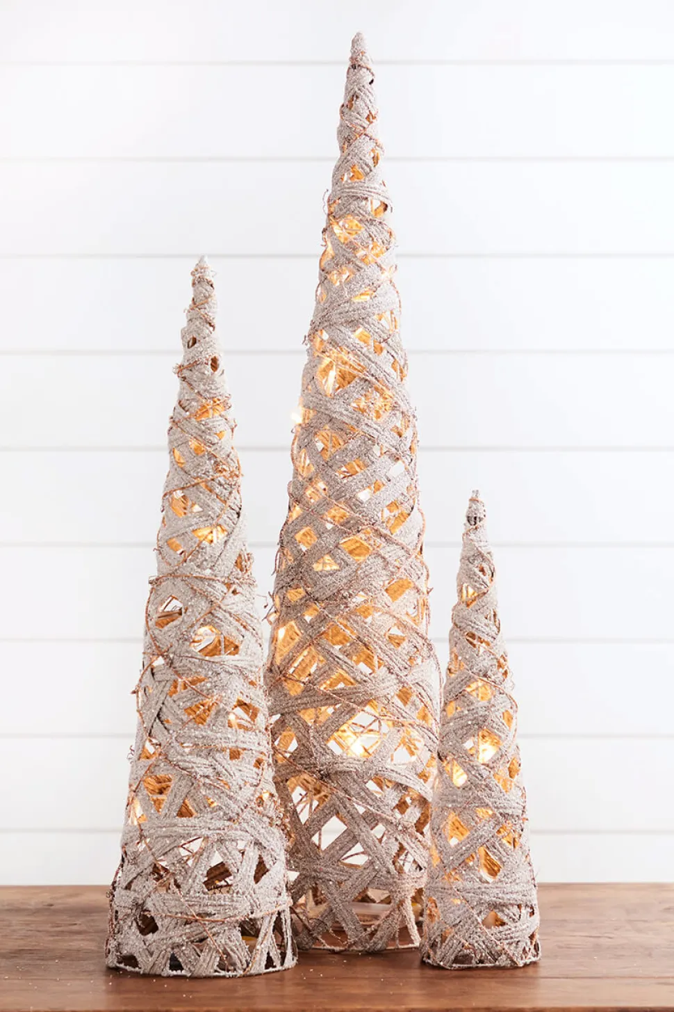 16" - 32" LED Frosted Twig Cones - Set of 3