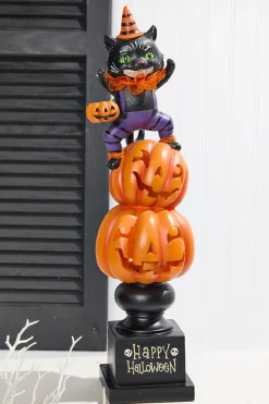 21" LED Resin Pumpkin and Cat Stack
