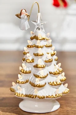 10" Lighted Ceramic Christmas Tree With Rotating Angel