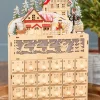14.1" Lighted Laser Cut Wood Holiday Village Advent Calendar