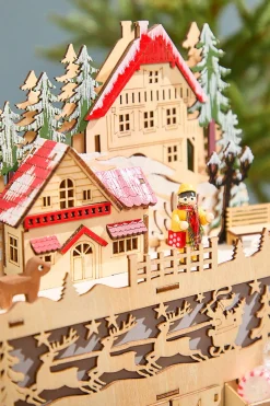 14.1" Lighted Laser Cut Wood Holiday Village Advent Calendar