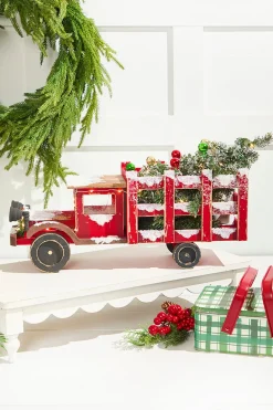 21" Lighted Wood Holiday Truck With Tree