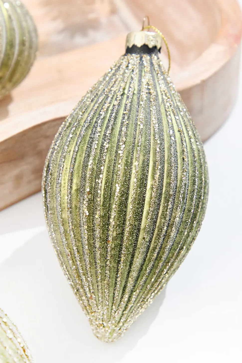 4.25" - 6" Light Green Ribbed Glass Ornaments