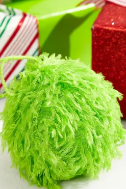 4" Lime Green Furry Fabric Ball Ornament