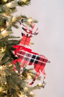 11” MDF Fabric Plaid Deer Ornament
