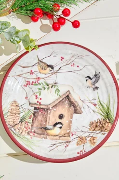 8.34" Melamine Holiday Chickadee Design Plate