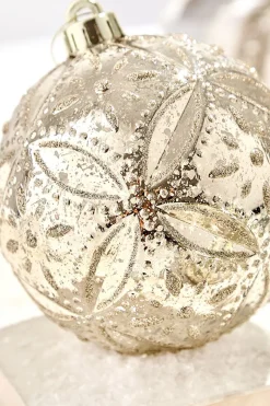 5" Mercury Glitter Floret Ornament Box - Set of 2